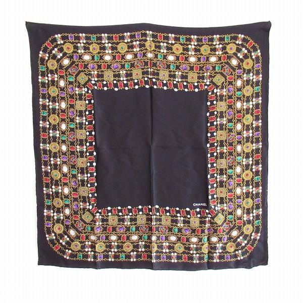 CHANEL（シャネル） #apzs スカーフ 黒 マルチ シルク ビジュー柄 宝石