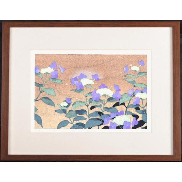 本荘正彦 雨あがり 花 絵画 紫陽花 インテリア 和風 木版画 プレゼント