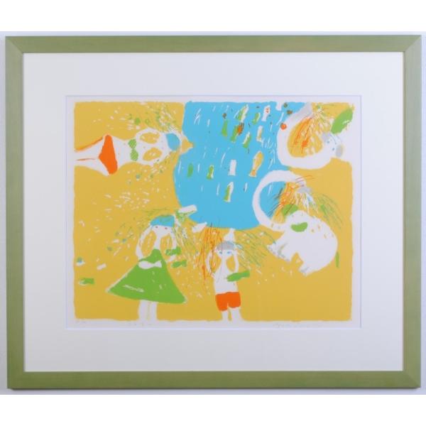 ポップアート 絵画 象 絵 リトグラフ 版画 佐々木麻こ 「シャワー」 額