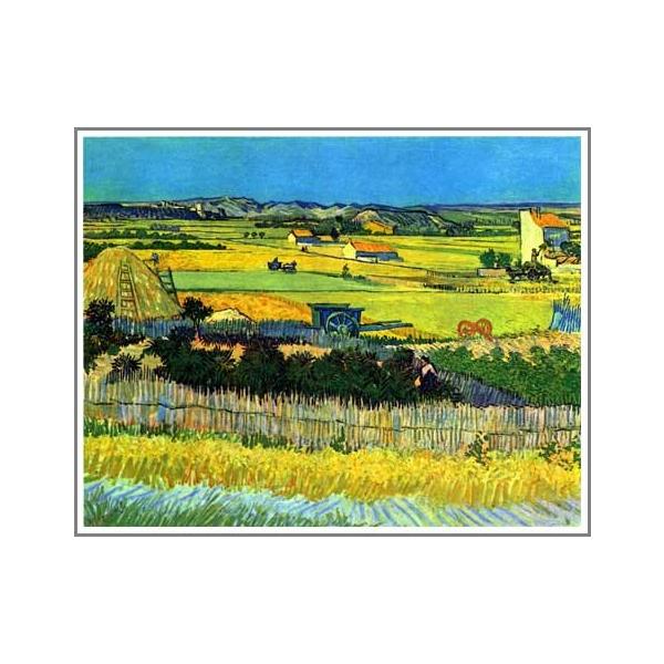 ☆秀作☆ 手書き油絵 ゴッホ ラ・クローの収穫 額付 肉筆絵画 油彩画