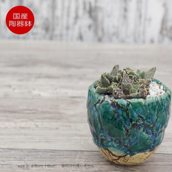 陶器鉢 植木鉢 底穴ありフォレスト（緑）白茶S φ8cm 日本製 園芸鉢
