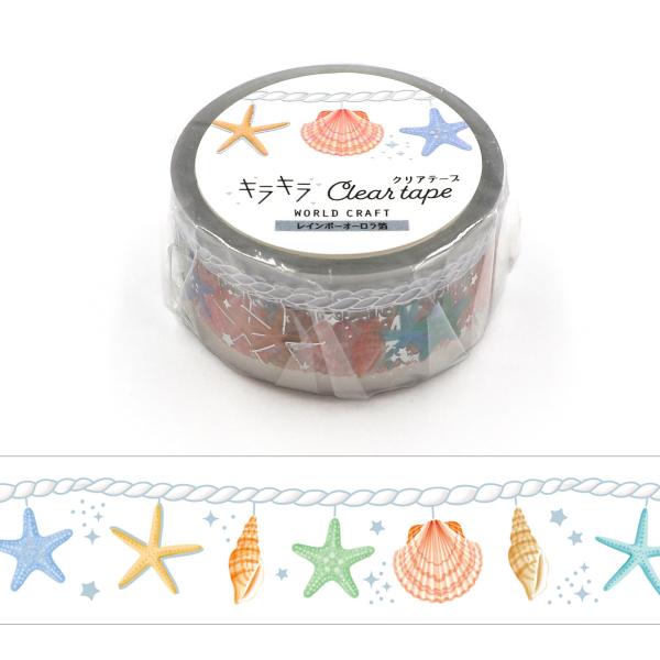 キラキラ クリアテープ Shell 20mm / 貝 海 箔押し 透明 PET素材