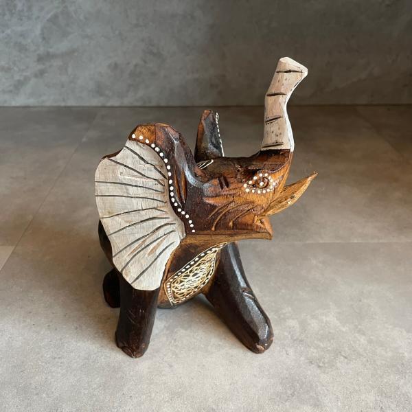 ゾウ 木製オブジェ 茶色 W16cm インテリア バリ雑貨 バリ島 アジアン
