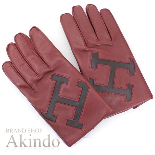 新品】エルメス グローブ 手袋 レディース サイズ ＃8 小豆色 Hロゴ