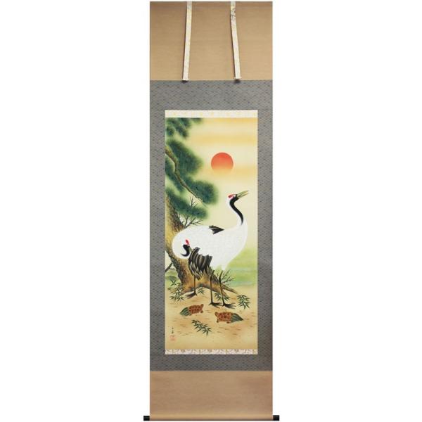 掛け軸 森山観月 松竹梅鶴亀図 絹本 希少 軸装 茶道具 掛軸 美品 です