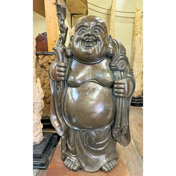 唐金 布袋 高さ1m30cm 銀象嵌入り 七福神 開運 ブロンズ 銅 布袋様