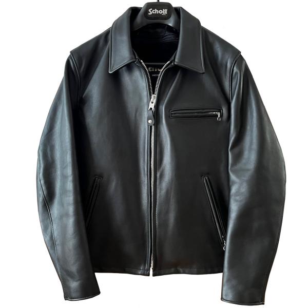 絶版】ショット襟付トラッカーレザージャケット40 ブラック黒schott