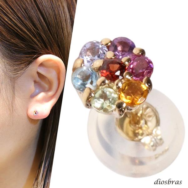 未使用 K10 PG アメジスト ガーネット ピアス ダブルストーン 刻印