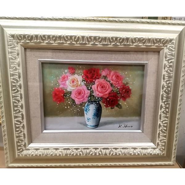 yoshipresson 山本彪一 薔薇 キャンバスに油彩 F4号 額装 山本彪一