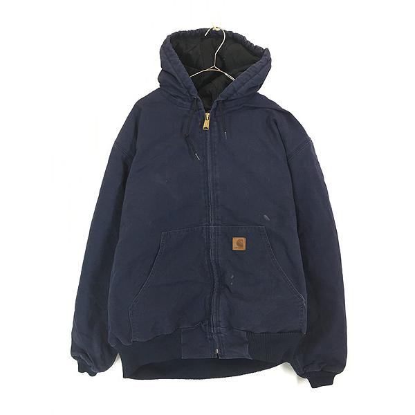古着 Carhartt ネイビー ダック 防寒 パデット アクティブ パーカー