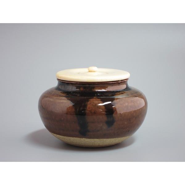 古瀬戸写内海茶入 加藤唐三郎造 金襴仕覆付（共箱なし／本体のみ