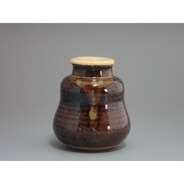 茶道具】膳所焼 淡海ぜぜ 陽炎園 鶴首? 茶入 仕覆付 共箱 茶道具