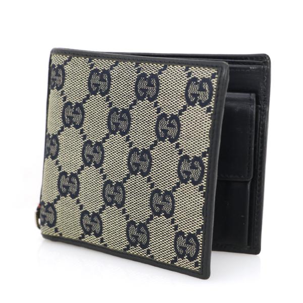 グッチ GUCCI GG柄 シェリーライン ネイビー GGキャンバス レザー 二