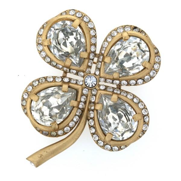 シャネル CHANEL ラインストーン 01 C 四つ葉のクローバー ブローチ