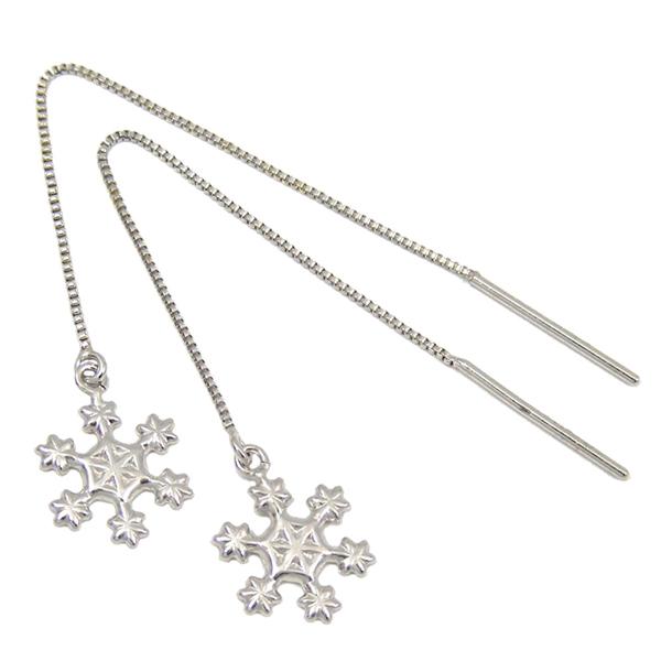 雪の結晶 アメリカン ピアス チェーンピアス K10WG 10k 10金 ホワイト