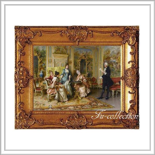 ロココ額絵 中世ヨーロッパ貴族 ゴールドダブルフレーム W65cm H55cm