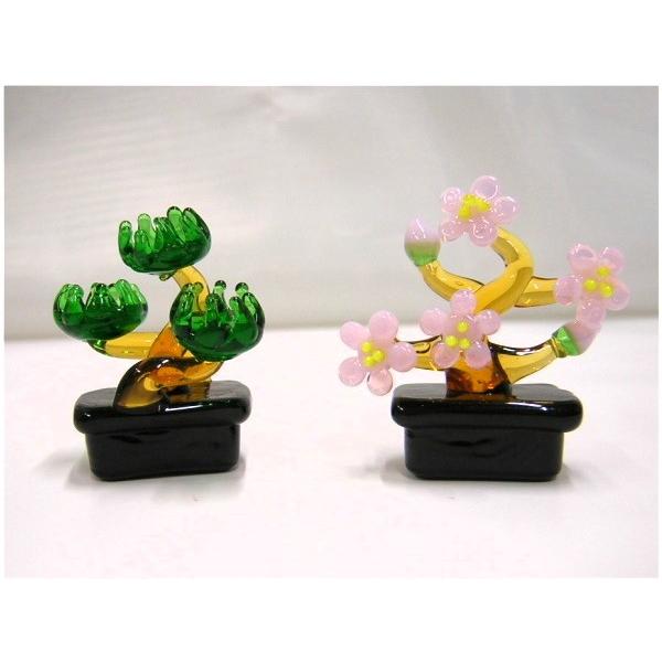 ガラス細工 お正月飾り ミニチュア 雑貨 置物【ミニ盆栽 桜・松