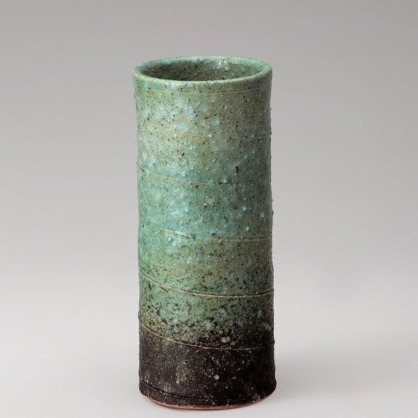 信楽焼 512-04 緑窯変寸胴花入【メーカー直送】【同梱/代引不可