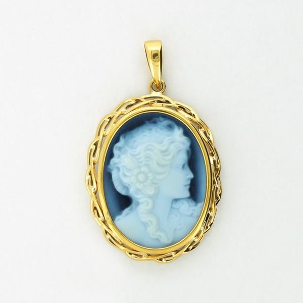 限定1点】 K18 イエローゴールド メノウ カメオ ペンダントトップ 日本