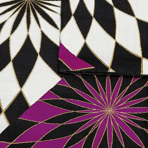 Prices down4）振袖 帯 「紫、黒 スパイラル菊」 日本製 西陣織 証紙