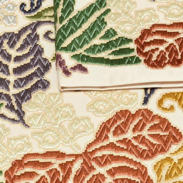 Prices down2）唐織袋帯「生成り色地 桐竹文」錦工芸謹製 六通柄 日本