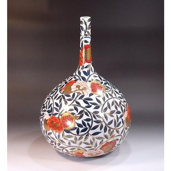 薩摩 鶴首菊図花瓶 金襴手 錦正 共箱 R1484ダN 薩摩 鶴首菊図花瓶 金襴