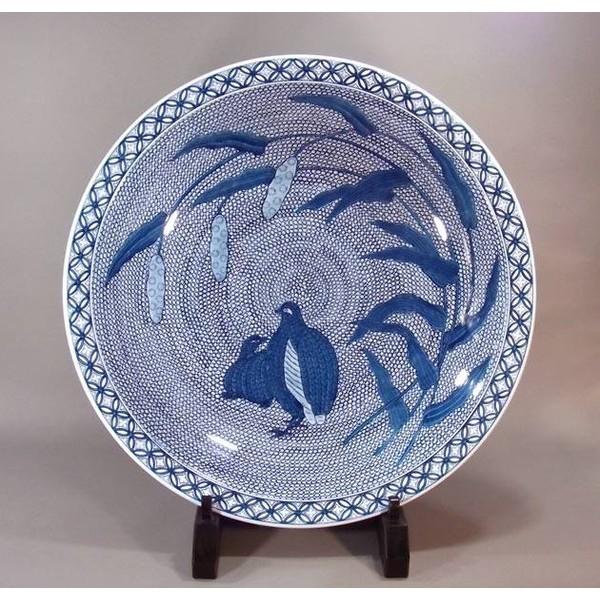 有田焼 染付鶉絵飾り大皿｜陶芸作家 藤井錦彩 作 : 有田焼 藤井錦彩窯