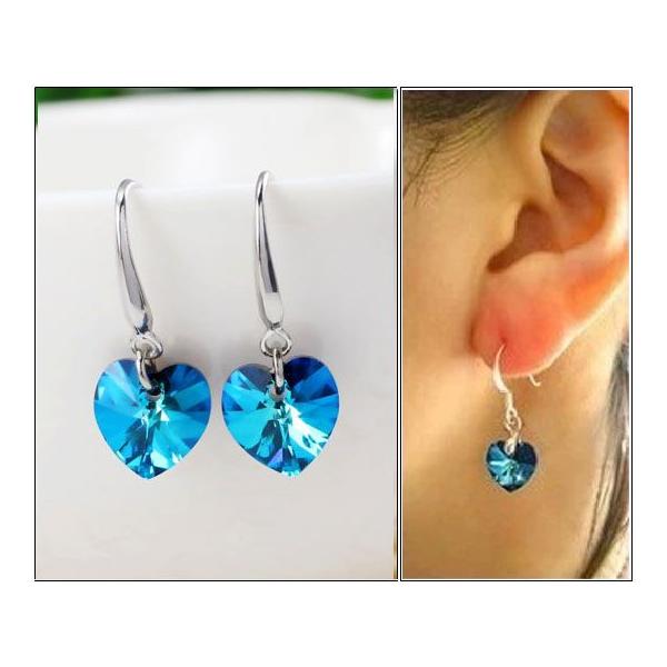ピアス スワロフスキー ハート 青 サファイアブルー シルバー925