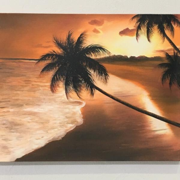 絵画バリ島ヤシの木と海 No.0507 絵画バリ島ヤシの木