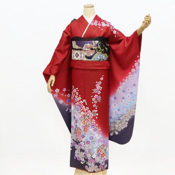 387 振袖フルセット 正絹 深緑 グリーン 金彩 暈し染め ゆったり XL