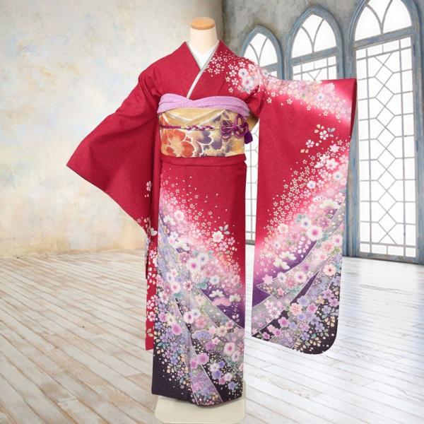 振袖 フルセット 金通し 辻が花 豪華 濃赤 可愛い 絞り m5 振袖 フル