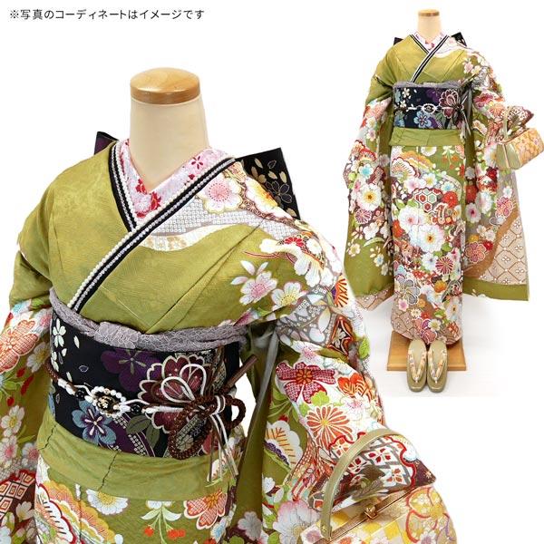 仕立付き 正絹 振袖単品 f-013-t 緑色 抹茶色 刺繍 振袖 卒業式 成人式