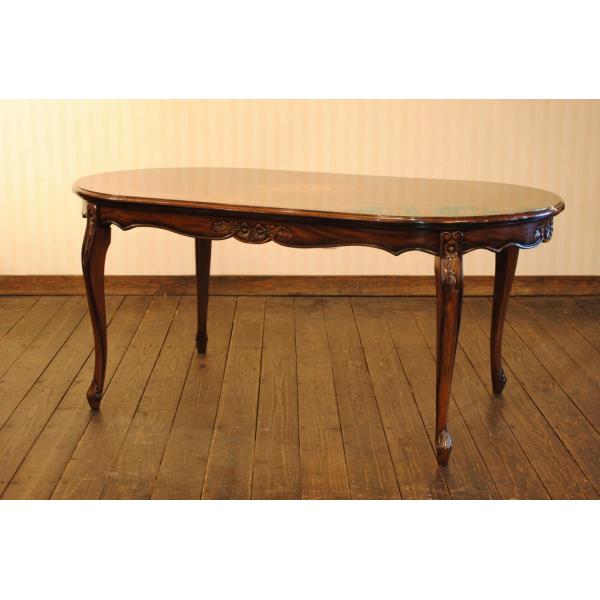 ダイニングテーブル 楕円形 象嵌 イタリア製 ロココ式 猫脚