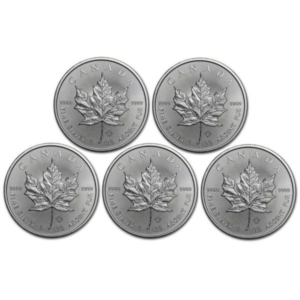2025年】銀貨 メイプルリーフ銀貨 1oz 5枚セット(5オンス) クリア