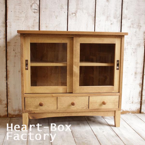 ローキャビネット 引き戸タイプ パイン材 キャビネット ガラス 木製