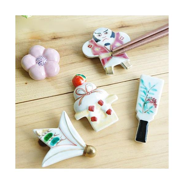 清水焼はし置き5本セット【骨董品】 京都 清水焼 花柄 箸置き 5個