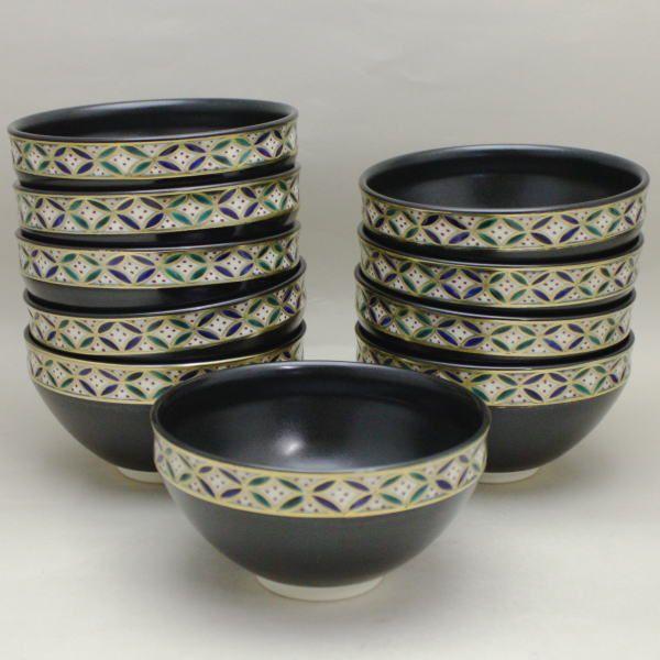 茶道具 抹茶茶碗 数茶碗 天目形 天目型 黒仁清七宝 田中香泉作 帯七宝