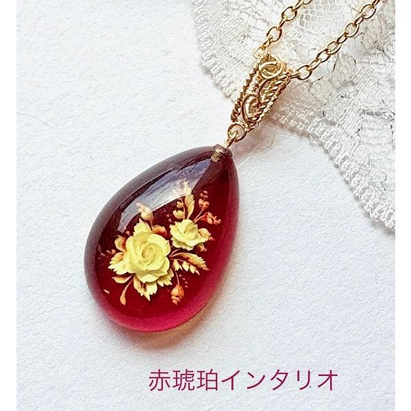還暦祝い 女性 琥珀 ネックレス ペンダント レッドアンバー インタリオ