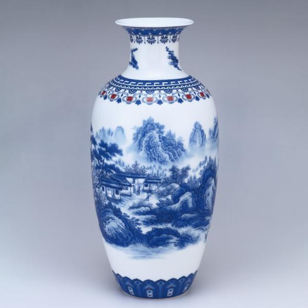 中国陶磁器 元染 陶器 花瓶 花柄 楽天市場】景徳鎮 染付花文瓶 高さ約