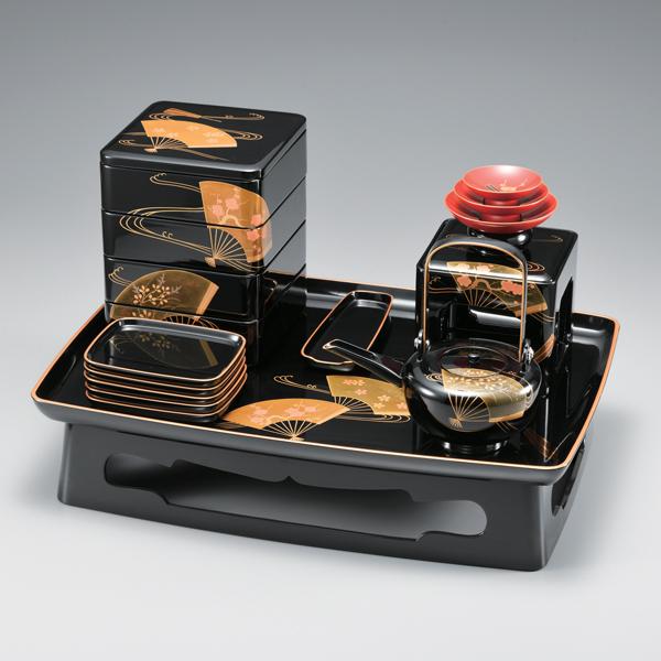 お屠蘇セット 屠蘇器 漆器 本漆 黒 扇面 七ツ揃 屠蘇器（桐箱入