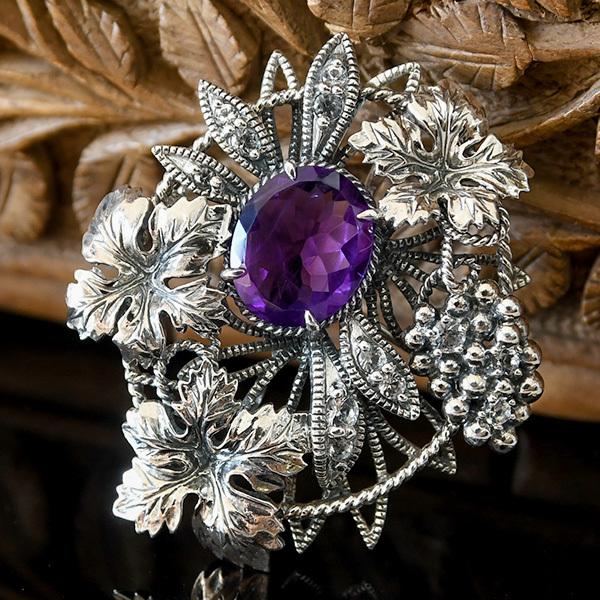 特別オーダー版 碌山 ウィリアムモリス ぶどう アメジスト ブローチ