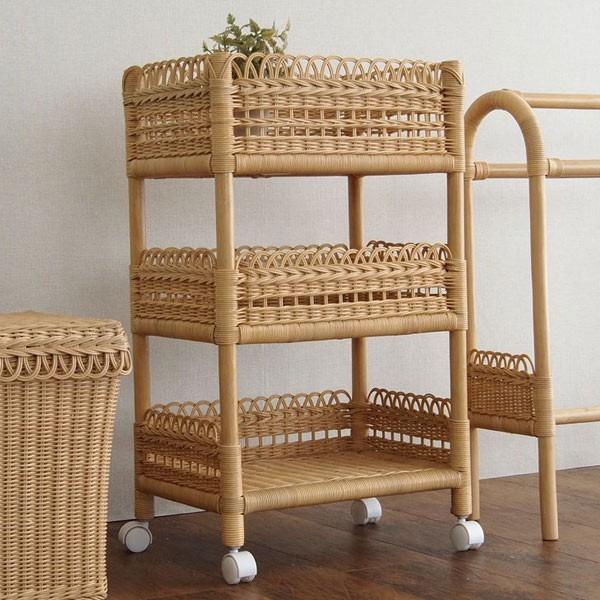 台湾製 ラタン バスケットラック 収納 キャスター付き 3段