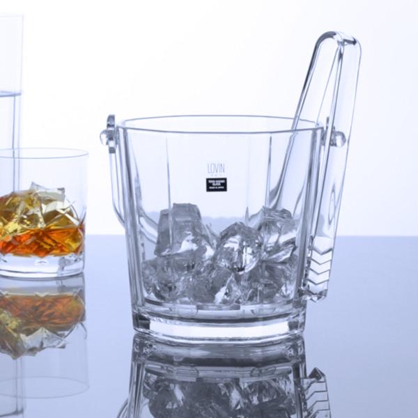 赤被せ縁ガラス朝顔形氷裂文アイスペール [B27515] 赤被せ縁ガラス朝顔