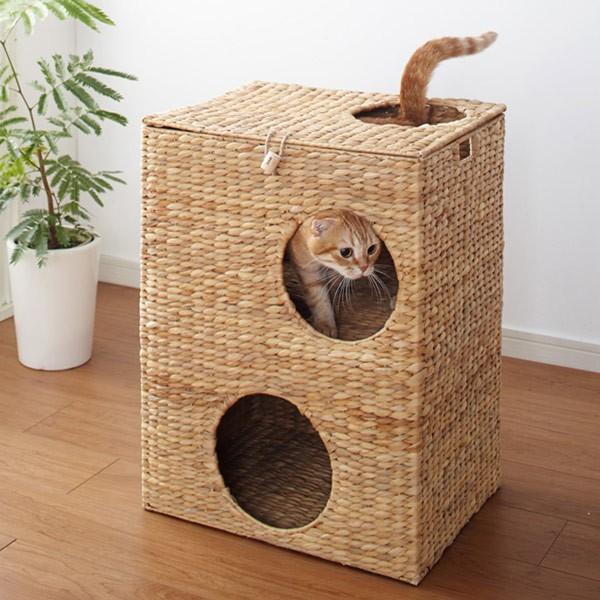 キャットハウス 2段 ちぐら風 天然素材 ウォーターヒヤシンス 幅45cm