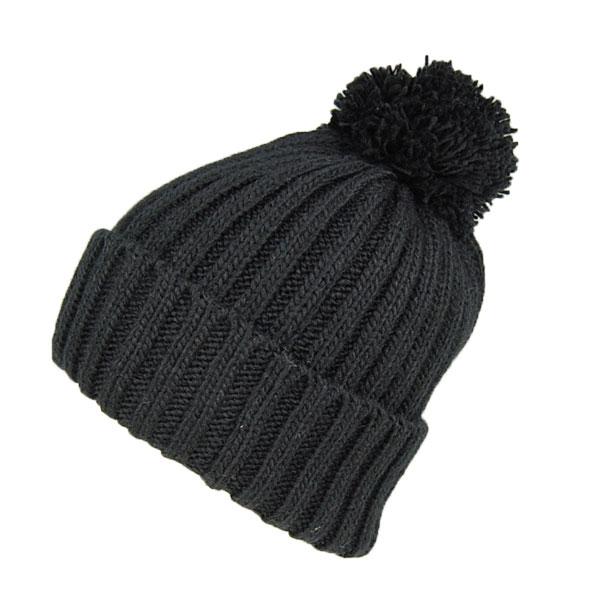 ポンポンニットワッチ ボンボン付きニット帽 黒 : 帽子専門店 LION-DO