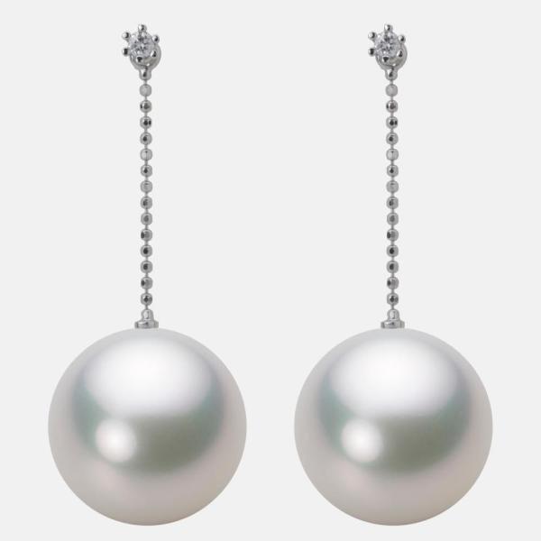 ムーンレーベル 公式] 南洋真珠 ピアス 15mm 白蝶 真珠 K18WG ホワイト