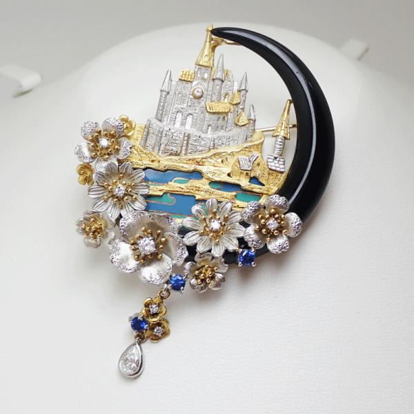 石川暢子 NOBUKO ISHIKAWA as time ダイヤ・サファイアブローチ K18