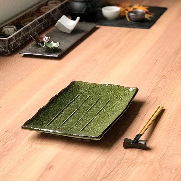 織部9号長角皿 萬古焼 和食器 長角皿 業務用 約28.5cm 和食 和風 串物