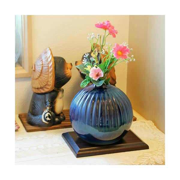 ローマングラス 青と黒のストライプ模様 ガラス花瓶 【公式通販】