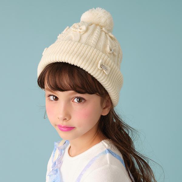 mezzo piano メゾピアノ(mezzo piano)内ボア ケーブルリボンニット帽